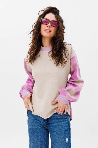Джемпер свободного кроя из трикотажа для демисезона HIT 2014/1 бежевый,розовый - фото 4