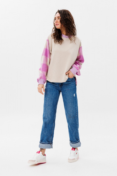 Джемпер свободного кроя из трикотажа для демисезона HIT 2014/1 бежевый,розовый - фото 3