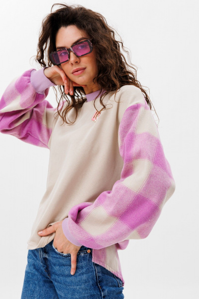 Джемпер свободного кроя из трикотажа для демисезона HIT 2014/1 бежевый,розовый - фото 2