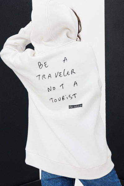 Худи oversize с капюшоном и принтом для комфорта HIT 0219 белый - фото 3