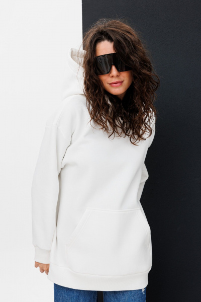 Худи oversize с капюшоном и принтом для комфорта HIT 0219 белый - фото 1