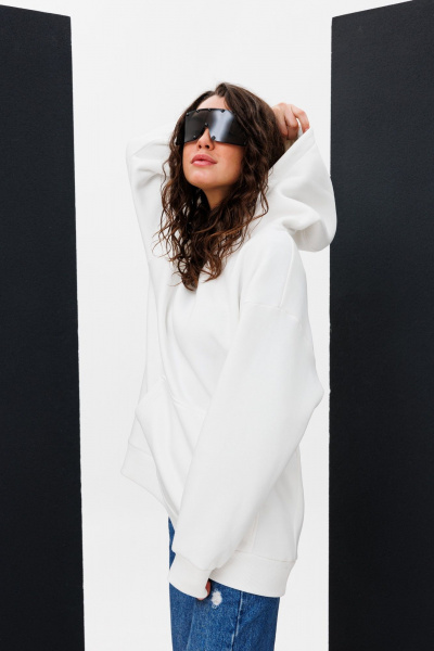 Худи oversize с капюшоном и принтом для комфорта HIT 0219 белый - фото 4