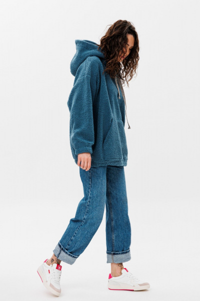 Худи oversize из трикотажа «барашек» с объемным капюшоном HIT 0220 синий - фото 6