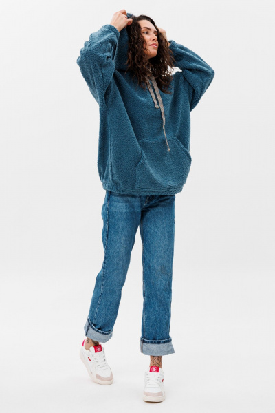 Худи oversize из трикотажа «барашек» с объемным капюшоном HIT 0220 синий - фото 5