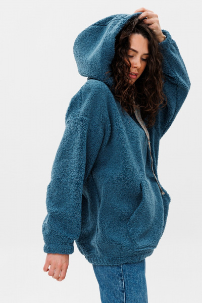 Худи oversize из трикотажа «барашек» с объемным капюшоном HIT 0220 синий - фото 4