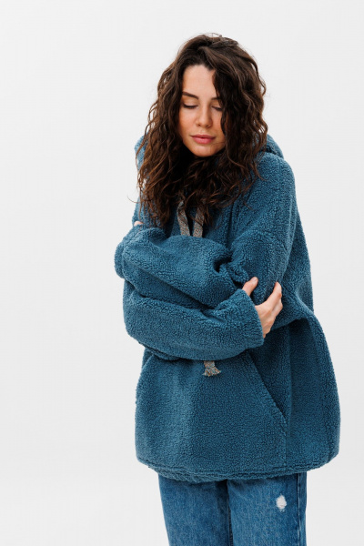 Худи oversize из трикотажа «барашек» с объемным капюшоном HIT 0220 синий - фото 3