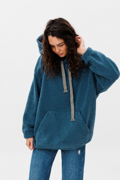 Худи oversize из трикотажа «барашек» с объемным капюшоном HIT 0220 синий - фото 2