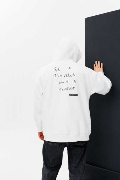 Худи oversize из футера с принтом для повседневных образов HIT 0219м белый - фото 3