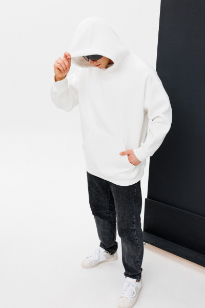 Худи oversize из футера с принтом для повседневных образов HIT 0219м белый - фото 1
