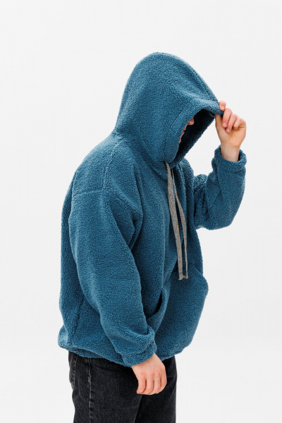 Худи oversize из трикотажа «барашек» с объемным капюшоном HIT 0220м синий - фото 9