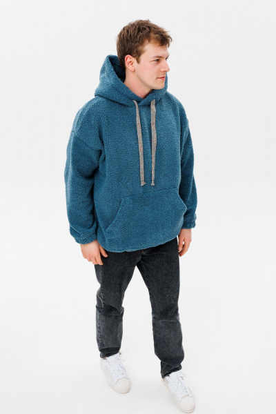 Худи oversize из трикотажа «барашек» с объемным капюшоном HIT 0220м синий - фото 8