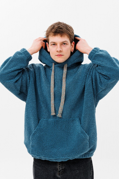 Худи oversize из трикотажа «барашек» с объемным капюшоном HIT 0220м синий - фото 7