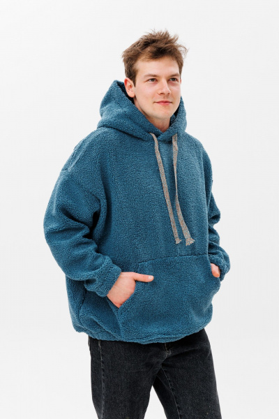 Худи oversize из трикотажа «барашек» с объемным капюшоном HIT 0220м синий - фото 1