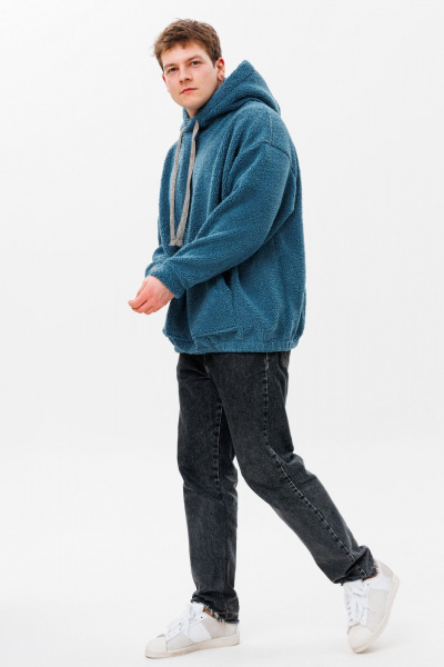 Худи oversize из трикотажа «барашек» с объемным капюшоном HIT 0220м синий - фото 5