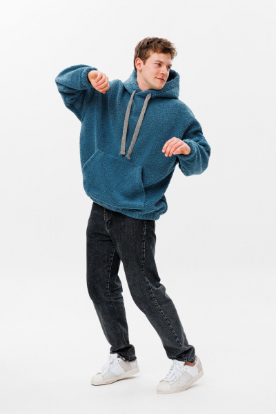 Худи oversize из трикотажа «барашек» с объемным капюшоном HIT 0220м синий - фото 4