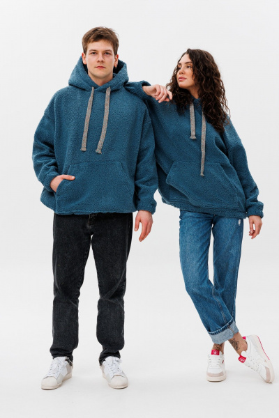 Худи oversize из трикотажа «барашек» с объемным капюшоном HIT 0220м синий - фото 3