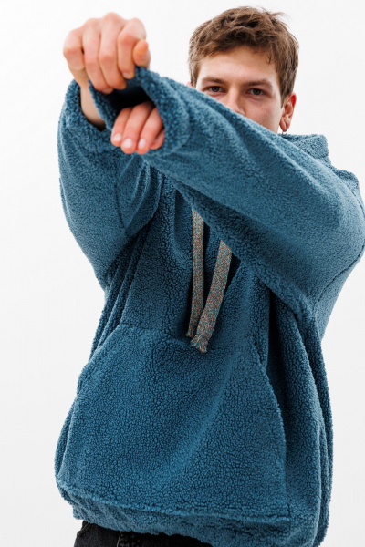 Худи oversize из трикотажа «барашек» с объемным капюшоном HIT 0220м синий - фото 2