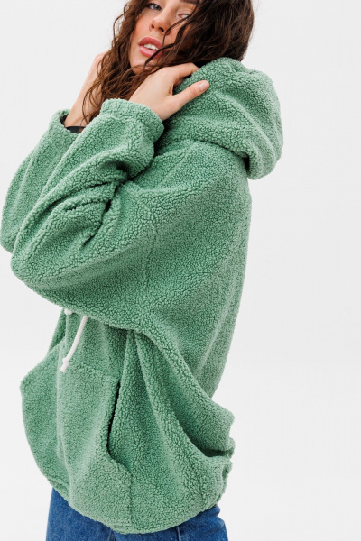 Зеленое худи oversize с капюшоном и карманом-кенгуру HIT 0220 зеленый - фото 3