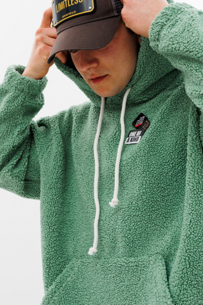 Худи oversize из трикотажа «барашек» с резинкой на манжетах HIT 0220м зеленый - фото 7