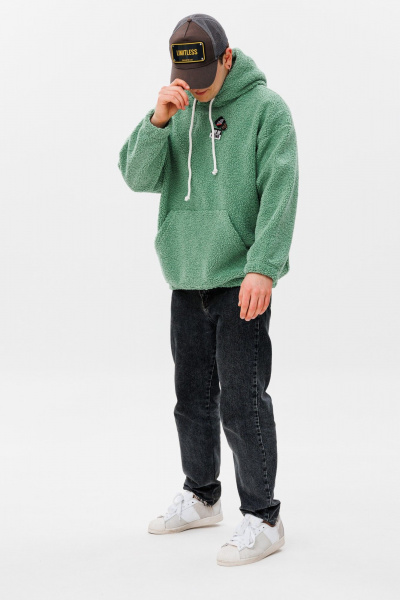 Худи oversize из трикотажа «барашек» с резинкой на манжетах HIT 0220м зеленый - фото 3