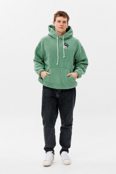 Худи oversize из трикотажа «барашек» с резинкой на манжетах HIT 0220м зеленый - фото 2