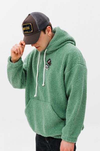 Худи oversize из трикотажа «барашек» с резинкой на манжетах HIT 0220м зеленый - фото 1