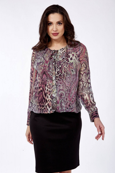 Платье летнее полуприлегающего силуэта, с разрезом и манжетами Lady Style Classic 444/1 фиолетовый_с_черным - фото 3