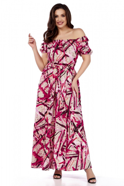 Длинное летнее платье с принтом, с резинкой и карманами LaKona 11522 малиновый - фото 3