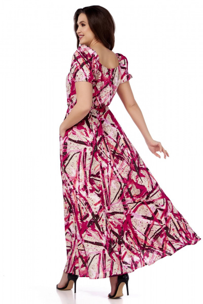 Длинное летнее платье с принтом, с резинкой и карманами LaKona 11522 малиновый - фото 2