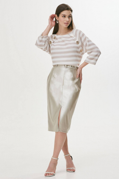 Юбка классическая из экокожи с металлизированным эффектом Lyushe 3708 - фото 3