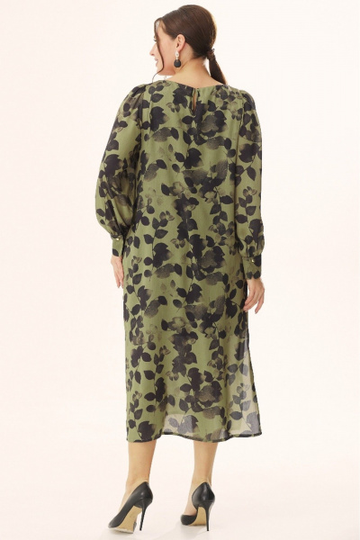 Демисезонное зеленое шифоновое платье с разрезами Faufilure C1229 зеленый - фото 4