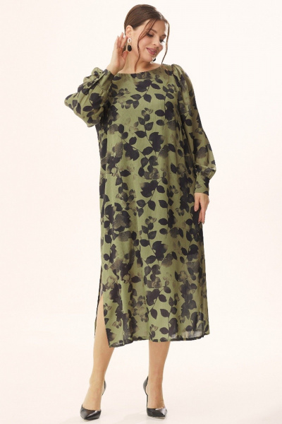 Демисезонное зеленое шифоновое платье с разрезами Faufilure C1229 зеленый - фото 3