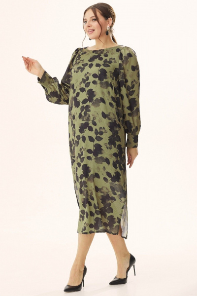 Демисезонное зеленое шифоновое платье с разрезами Faufilure C1229 зеленый - фото 2