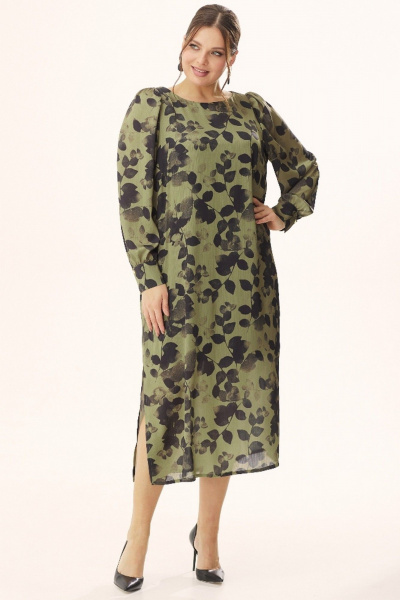 Демисезонное зеленое шифоновое платье с разрезами Faufilure C1229 зеленый - фото 1