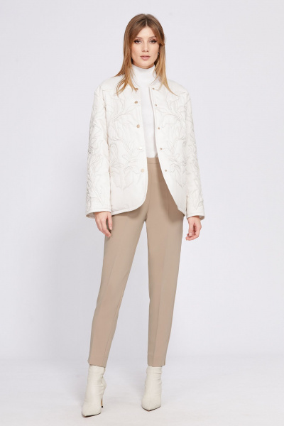 Демисезонная куртка с вышивкой и воротником-стойкой EOLA 2546 молочный - фото 8
