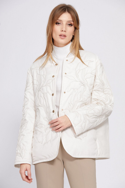 Демисезонная куртка с вышивкой и воротником-стойкой EOLA 2546 молочный - фото 1