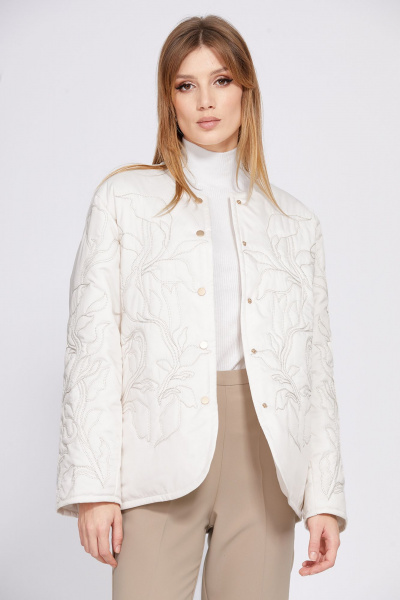 Демисезонная куртка с вышивкой и воротником-стойкой EOLA 2546 молочный - фото 6