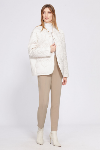 Демисезонная куртка с вышивкой и воротником-стойкой EOLA 2546 молочный - фото 5