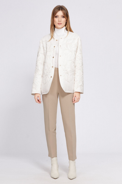 Демисезонная куртка с вышивкой и воротником-стойкой EOLA 2546 молочный - фото 3