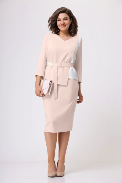 Демисезонный комплект из блузки и юбки с деталями Мишель стиль 1067-6 пудра - фото 6