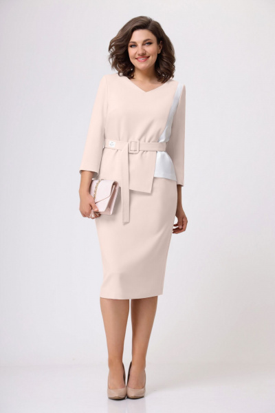Демисезонный комплект из блузки и юбки с деталями Мишель стиль 1067-6 пудра - фото 1