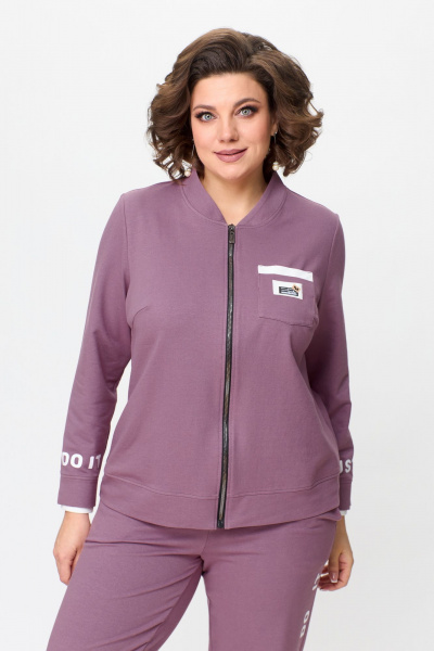 Стильный демисезонный костюм из трикотажа с накладными карманами Bonna Image 889 сливовый - фото 5