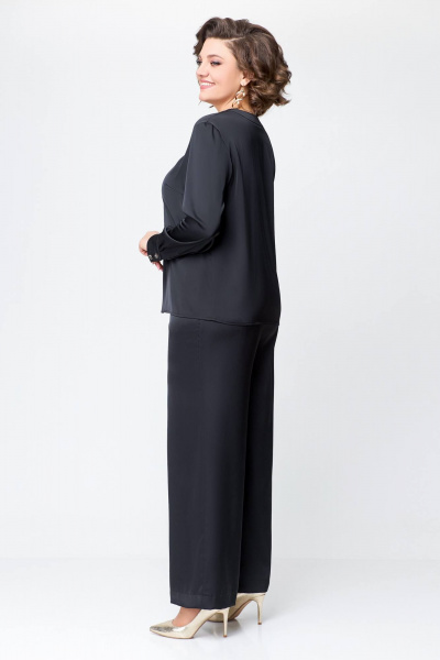 Костюм из сатина с блузой и брюками прямого силуэта Swallow 708 черный - фото 18