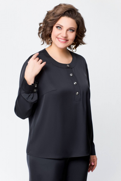 Костюм из сатина с блузой и брюками прямого силуэта Swallow 708 черный - фото 17