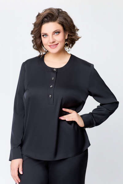 Костюм из сатина с блузой и брюками прямого силуэта Swallow 708 черный - фото 16