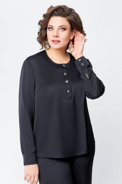 Костюм из сатина с блузой и брюками прямого силуэта Swallow 708 черный - фото 15