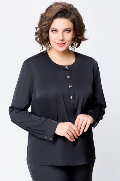 Костюм из сатина с блузой и брюками прямого силуэта Swallow 708 черный - фото 14