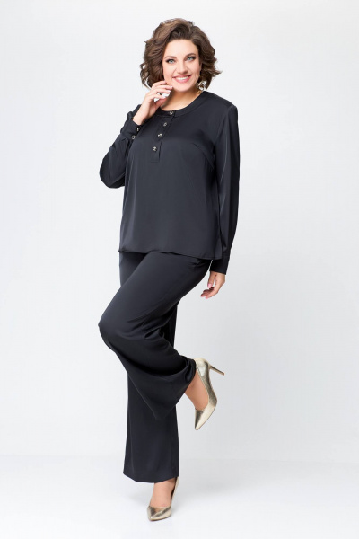 Костюм из сатина с блузой и брюками прямого силуэта Swallow 708 черный - фото 10