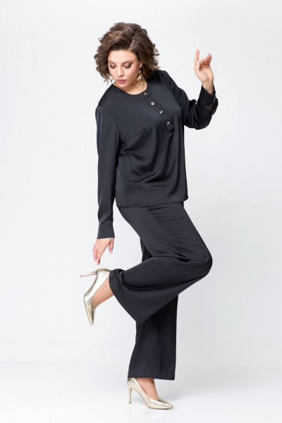 Костюм из сатина с блузой и брюками прямого силуэта Swallow 708 черный - фото 9