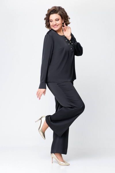 Костюм из сатина с блузой и брюками прямого силуэта Swallow 708 черный - фото 8